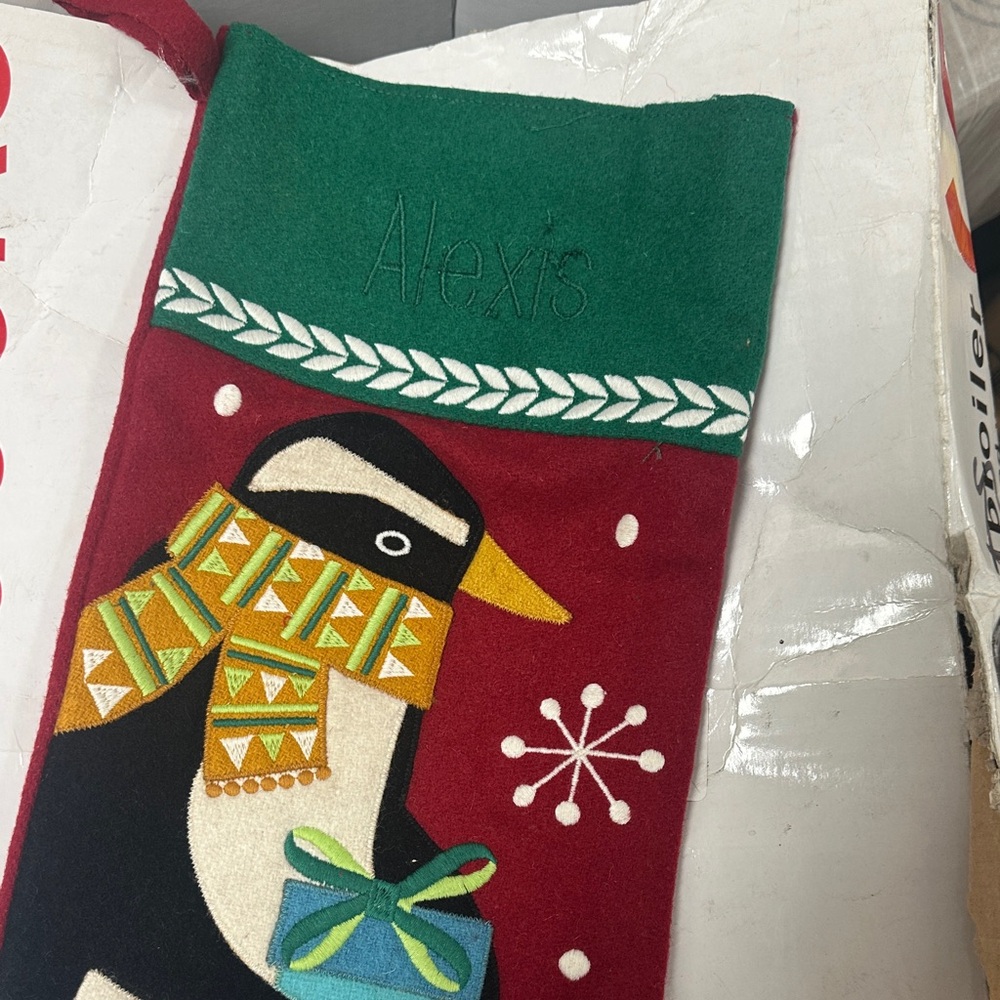 Alexis Festive Penguin Stocking - Red and Green